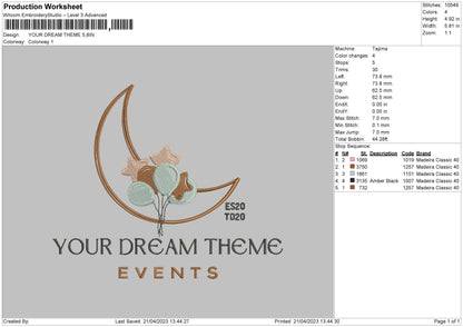 Your Dream Event Embroidery Design File 6 sizes