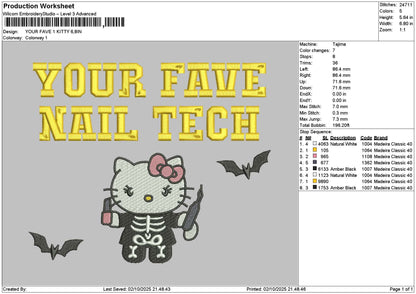 Kitty Fave V2 Embroidery File 6 sizes