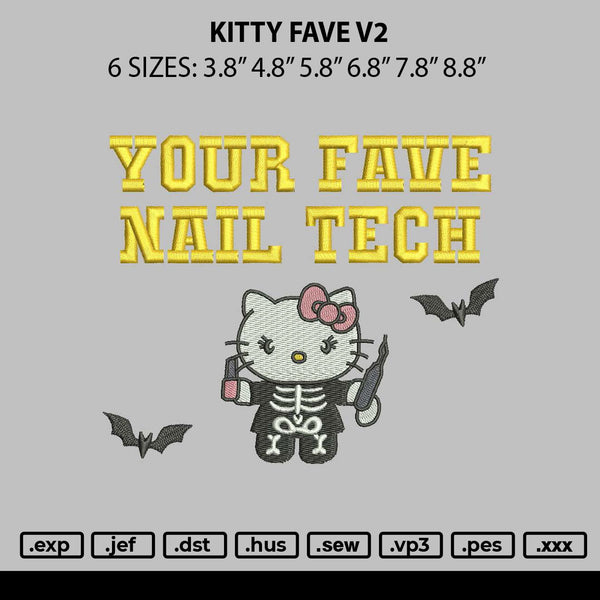 Kitty Fave V2 Embroidery File 6 sizes