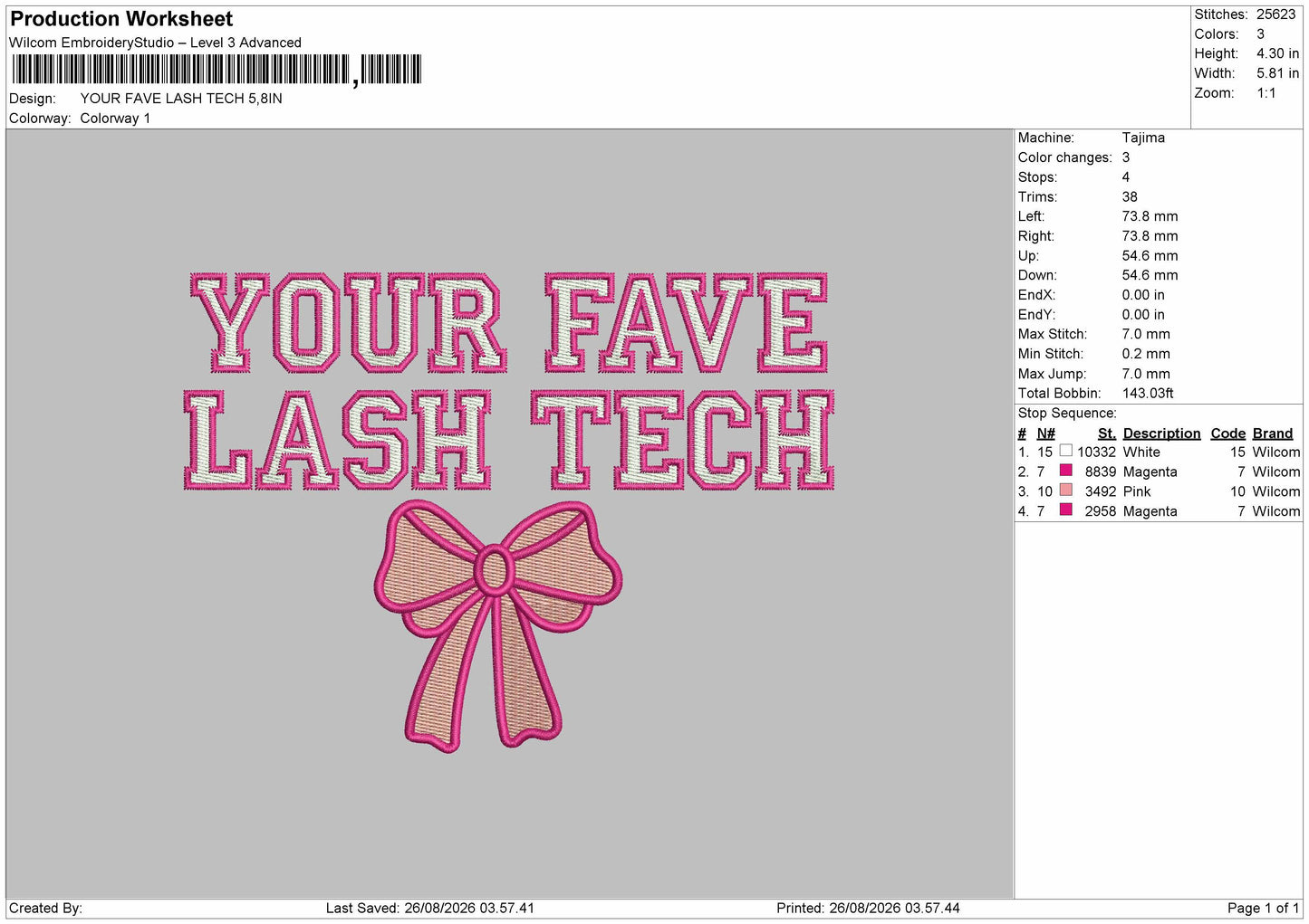 Lash Text 2608 Embroidery Machine Design File 6 sizes