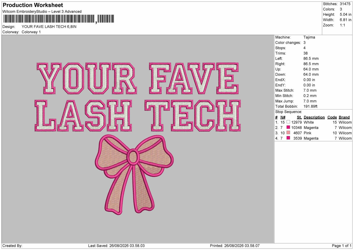 Lash Text 2608 Embroidery Machine Design File 6 sizes