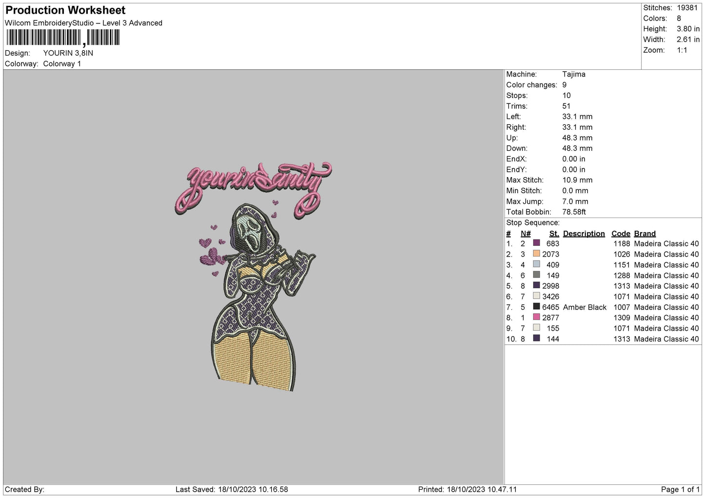 Your in Sanity - Halloween Embroidery Design File 6 sizes