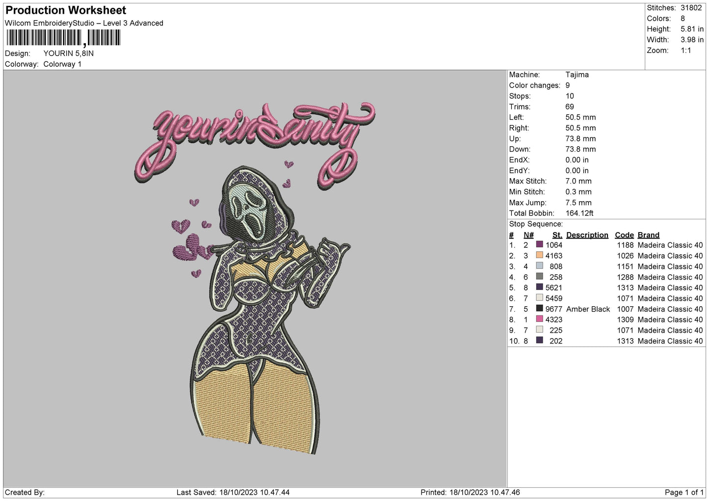 Your in Sanity - Halloween Embroidery Design File 6 sizes