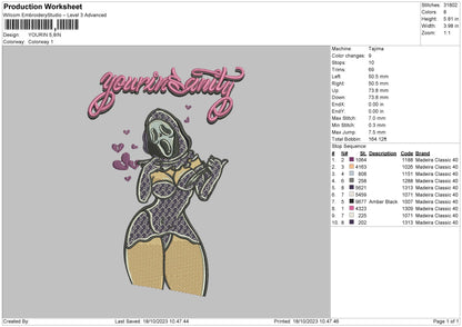 Your in Sanity - Halloween Embroidery Design File 6 sizes
