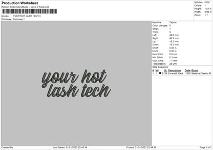 Your Hot Lash Embroidery Design File 6 sizes