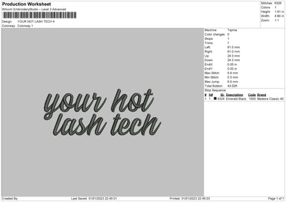 Your Hot Lash Embroidery Design File 6 sizes