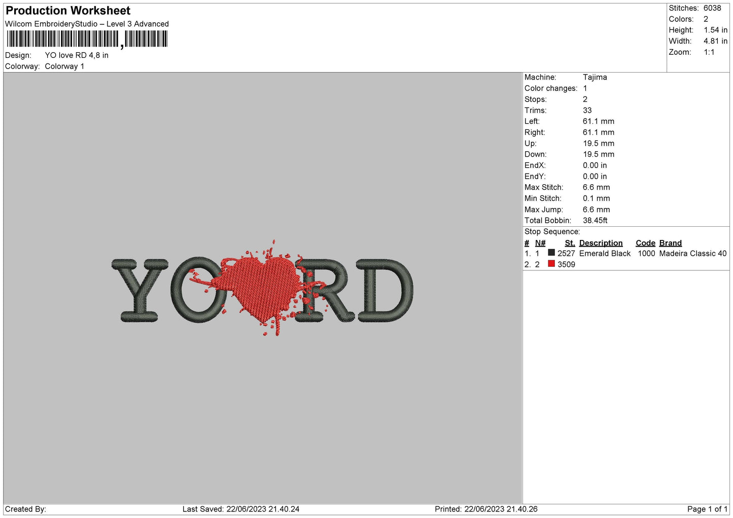 Yo Love Rd Embroidery DEsign File 6 sizes