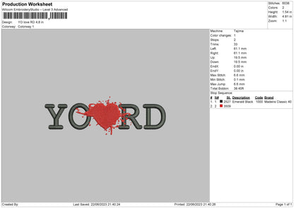 Yo Love Rd Embroidery DEsign File 6 sizes