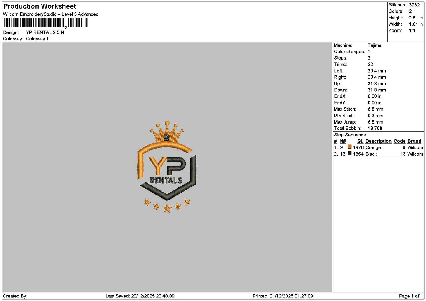 Rentaltext 2112 Embroidery File 6 sizes