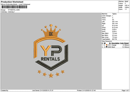 Rentaltext 2112 Embroidery File 6 sizes