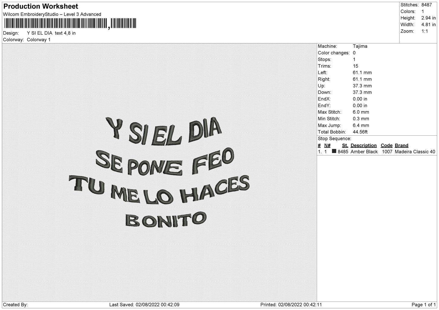 Y Si El Dia Text Embroidery Design File 4 sizes