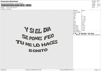 Y Si El Dia Text Embroidery File 4 sizes