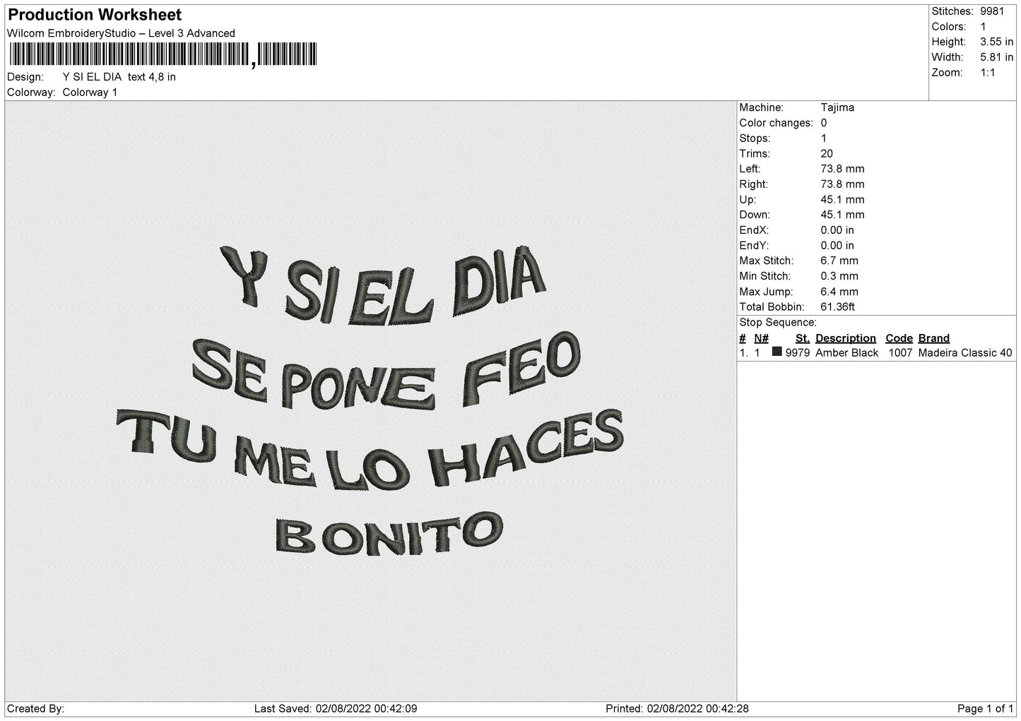 Y Si El Dia Text Embroidery Design File 4 sizes