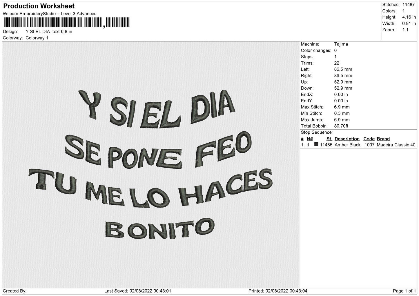 Y Si El Dia Text Embroidery Design File 4 sizes