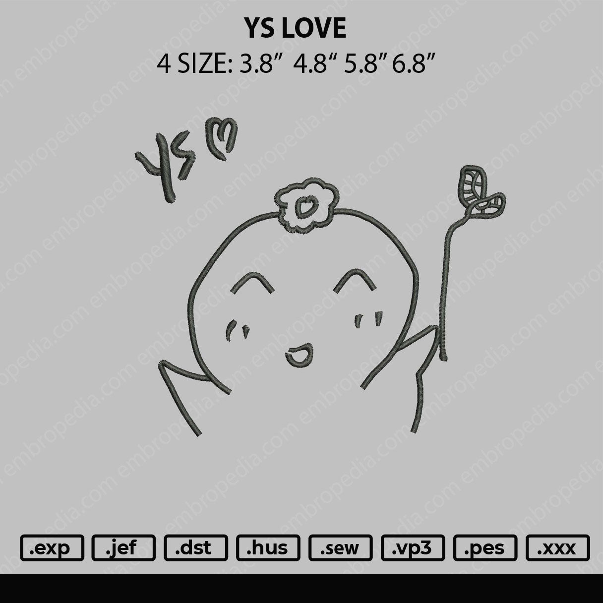YS Love Embroidery Design File 4 size