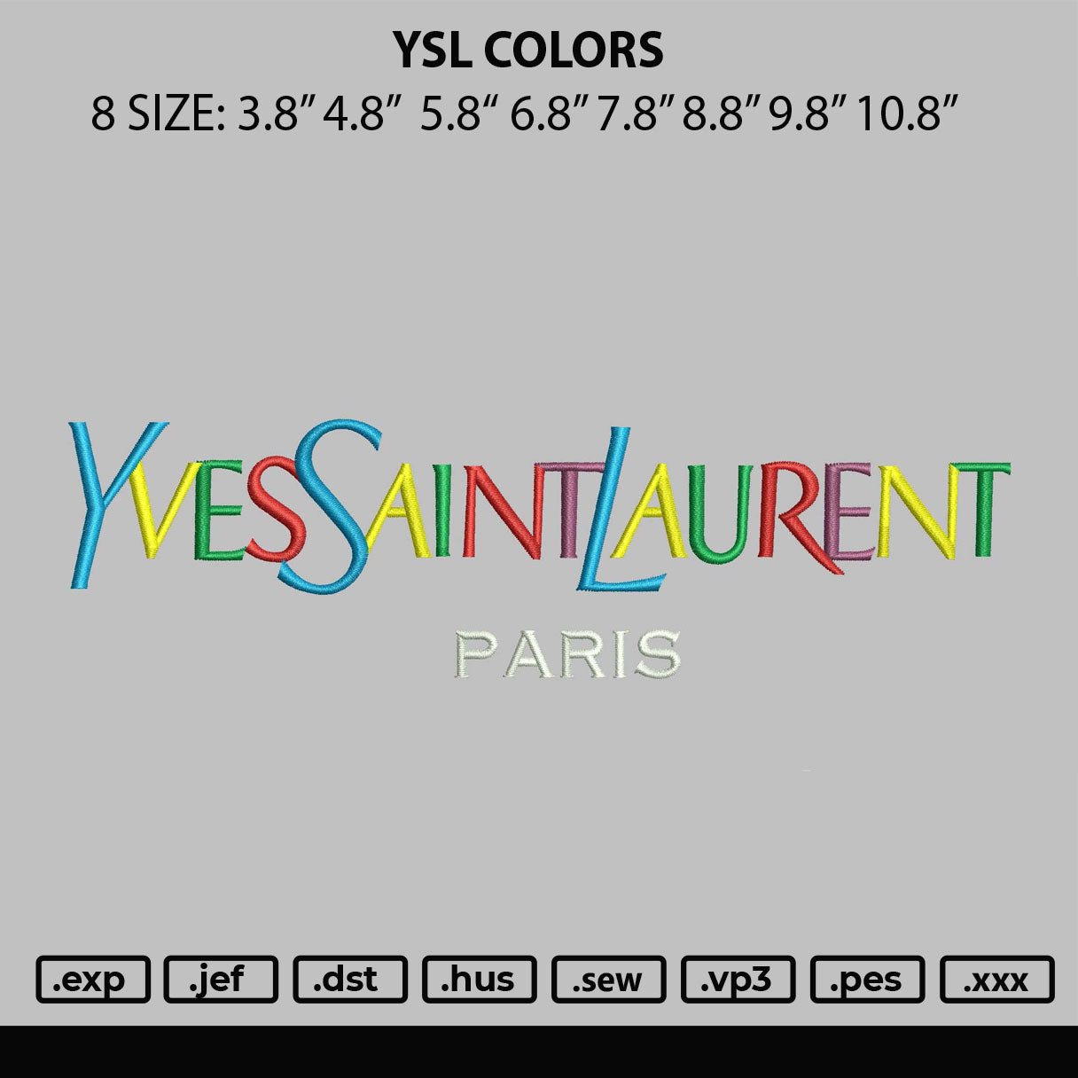 YSL Colors Yves Saint Laurent Embroidery File 8 size