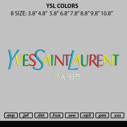 YSL Colors Yves Saint Laurent Embroidery File 8 size
