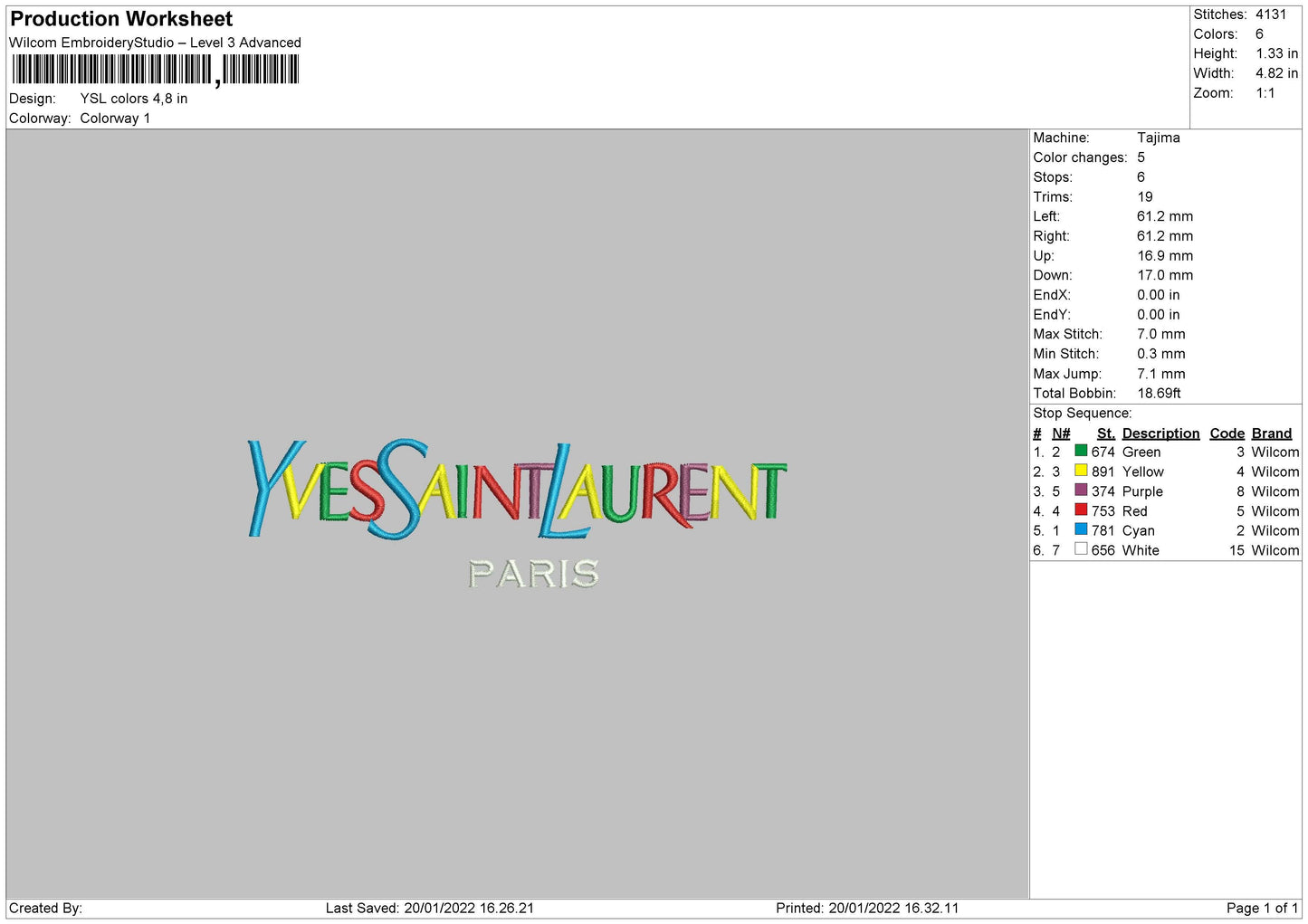 YSL Colors Yves Saint Laurent Embroidery File 8 size