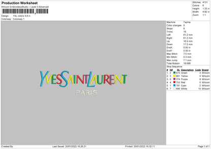 YSL Colors Yves Saint Laurent Embroidery File 8 size