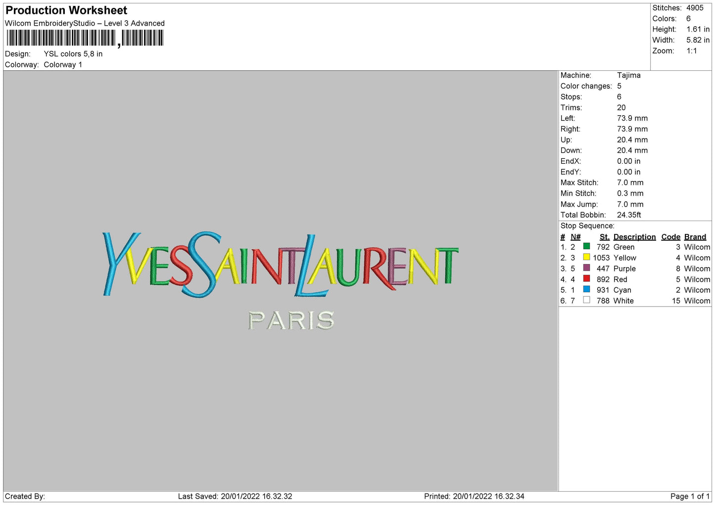 YSL Colors Yves Saint Laurent Embroidery File 8 size