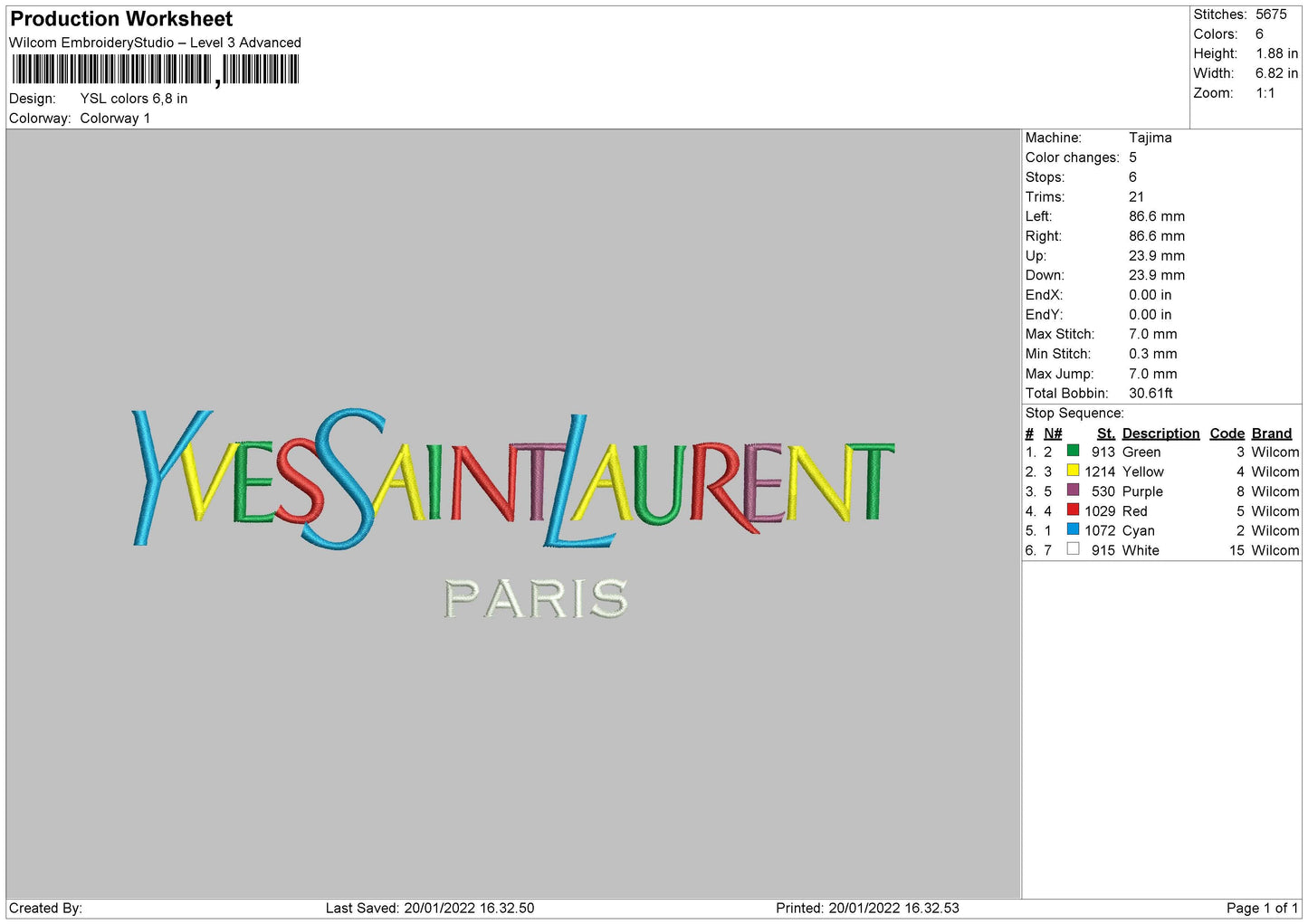 YSL Colors Yves Saint Laurent Embroidery File 8 size