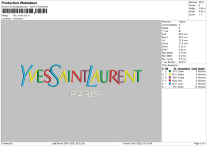 YSL Colors Yves Saint Laurent Embroidery File 8 size