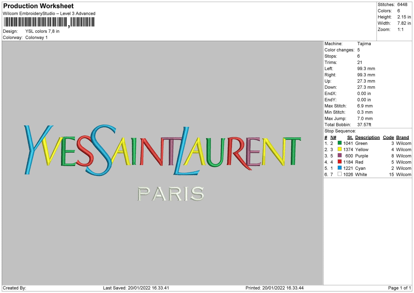 YSL Colors Yves Saint Laurent Embroidery File 8 size