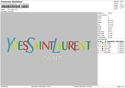 YSL Colors Yves Saint Laurent Embroidery File 8 size