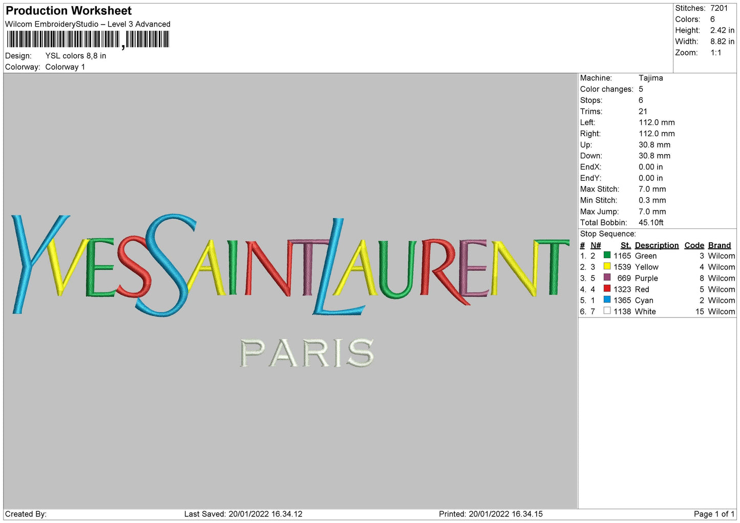 YSL Colors Yves Saint Laurent Embroidery File 8 size