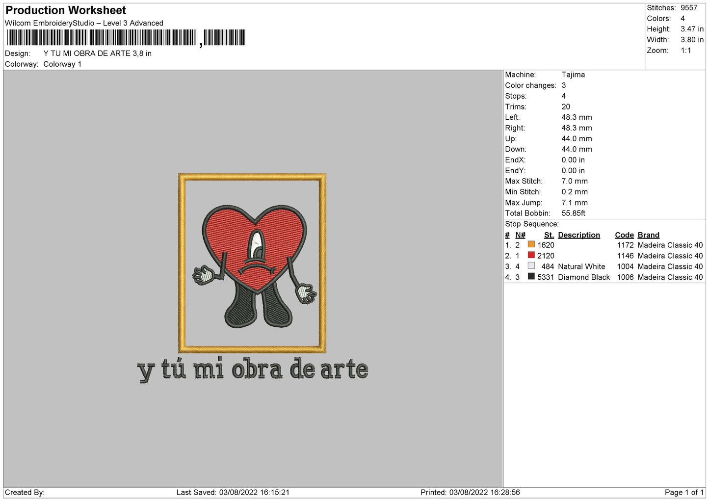 Y Tu Mi Obra De Arte Embroidery Design File 4 sizes