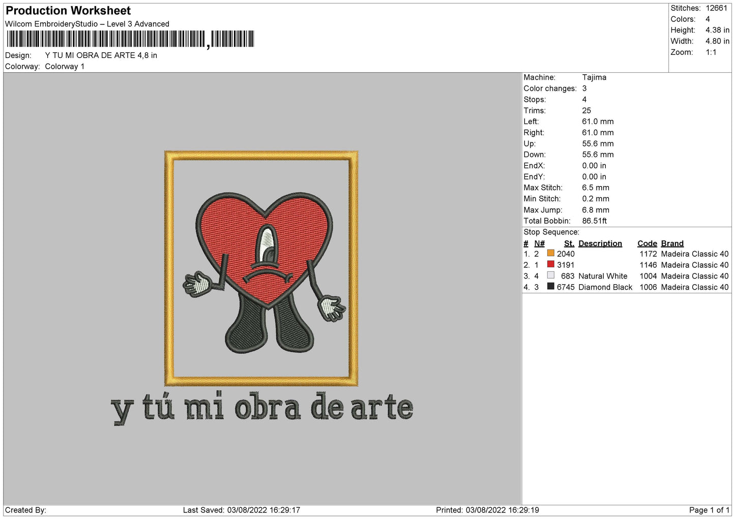 Y Tu Mi Obra De Arte Embroidery Design File 4 sizes