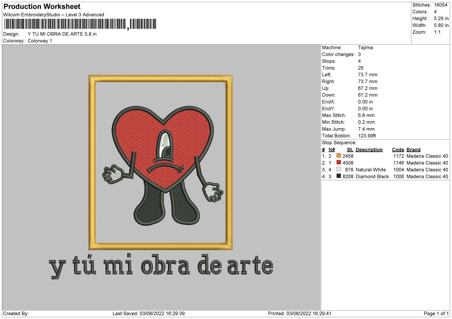 Y Tu Mi Obra De Arte Embroidery Design File 4 sizes
