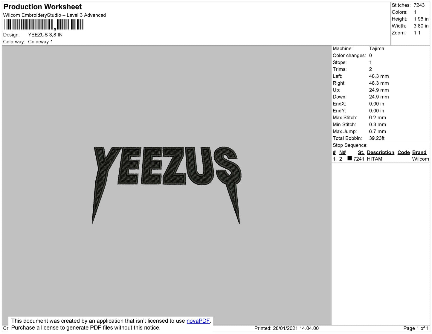 Yeezus Text Embroidery Design File 4 size