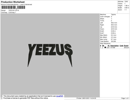 Yeezus Text Embroidery Design File 4 size