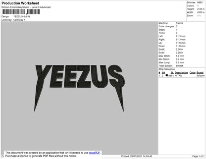 Yeezus Text Embroidery Design File 4 size