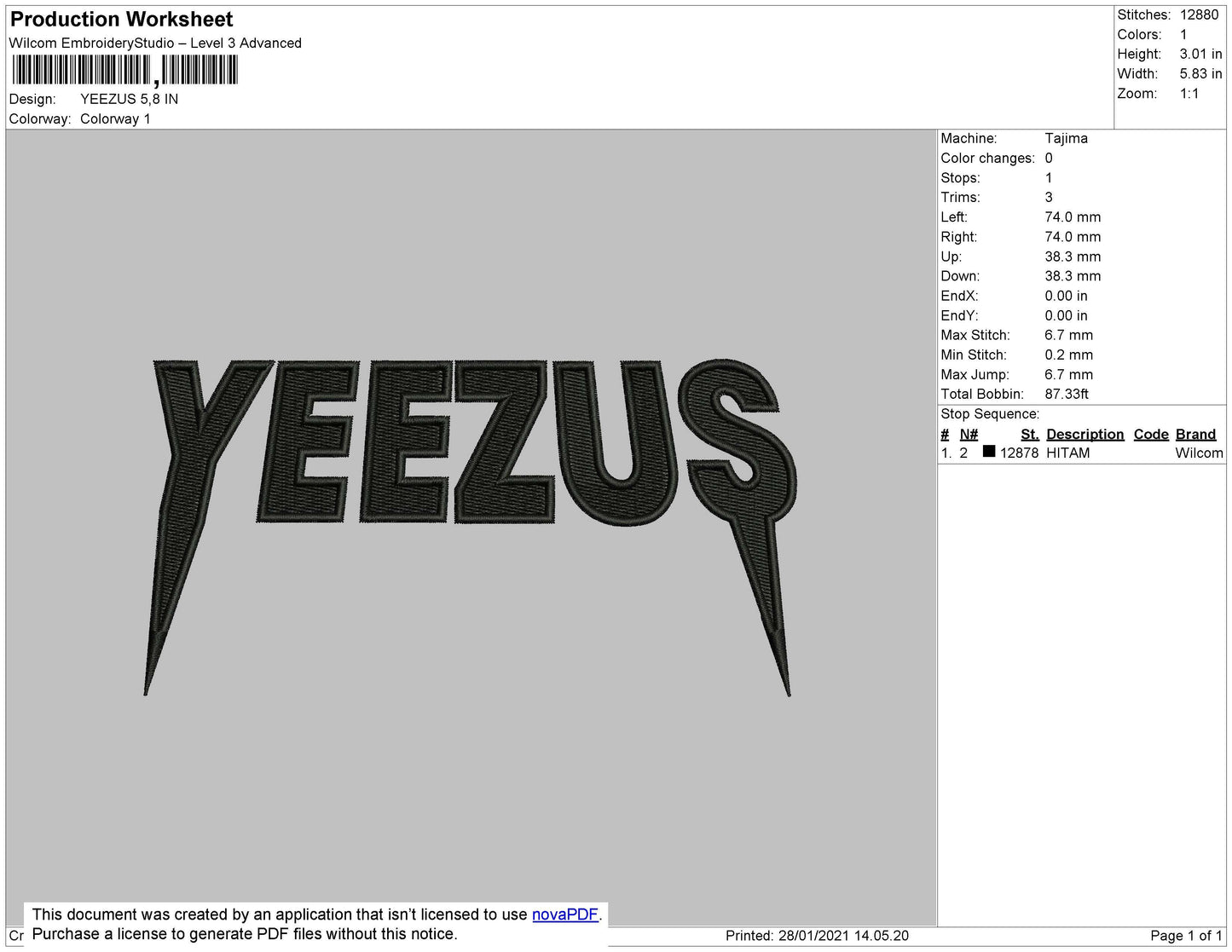 Yeezus Text Embroidery Design File 4 size