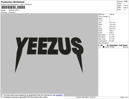 Yeezus Text Embroidery Design File 4 size