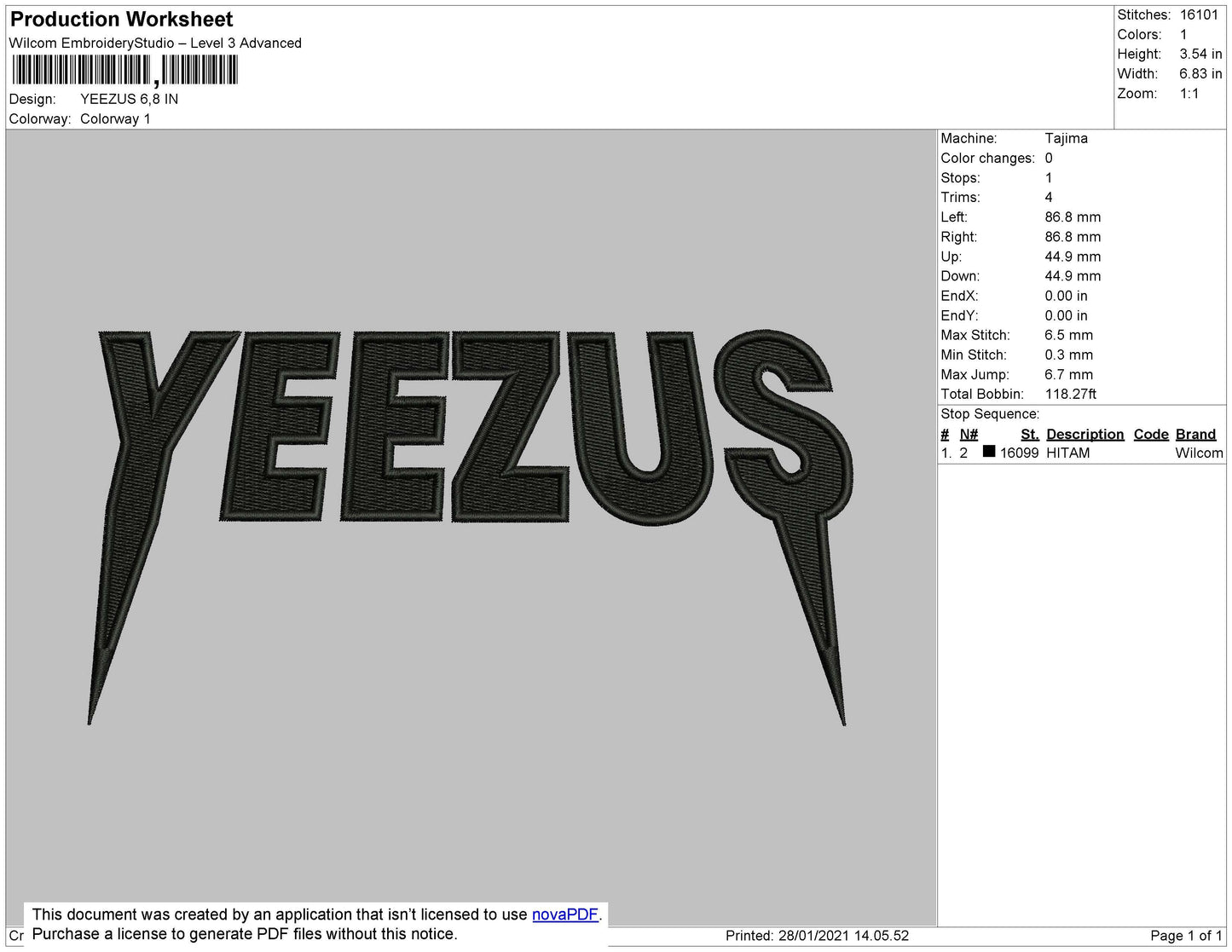 Yeezus Text Embroidery Design File 4 size