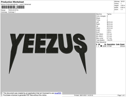 Yeezus Text Embroidery Design File 4 size