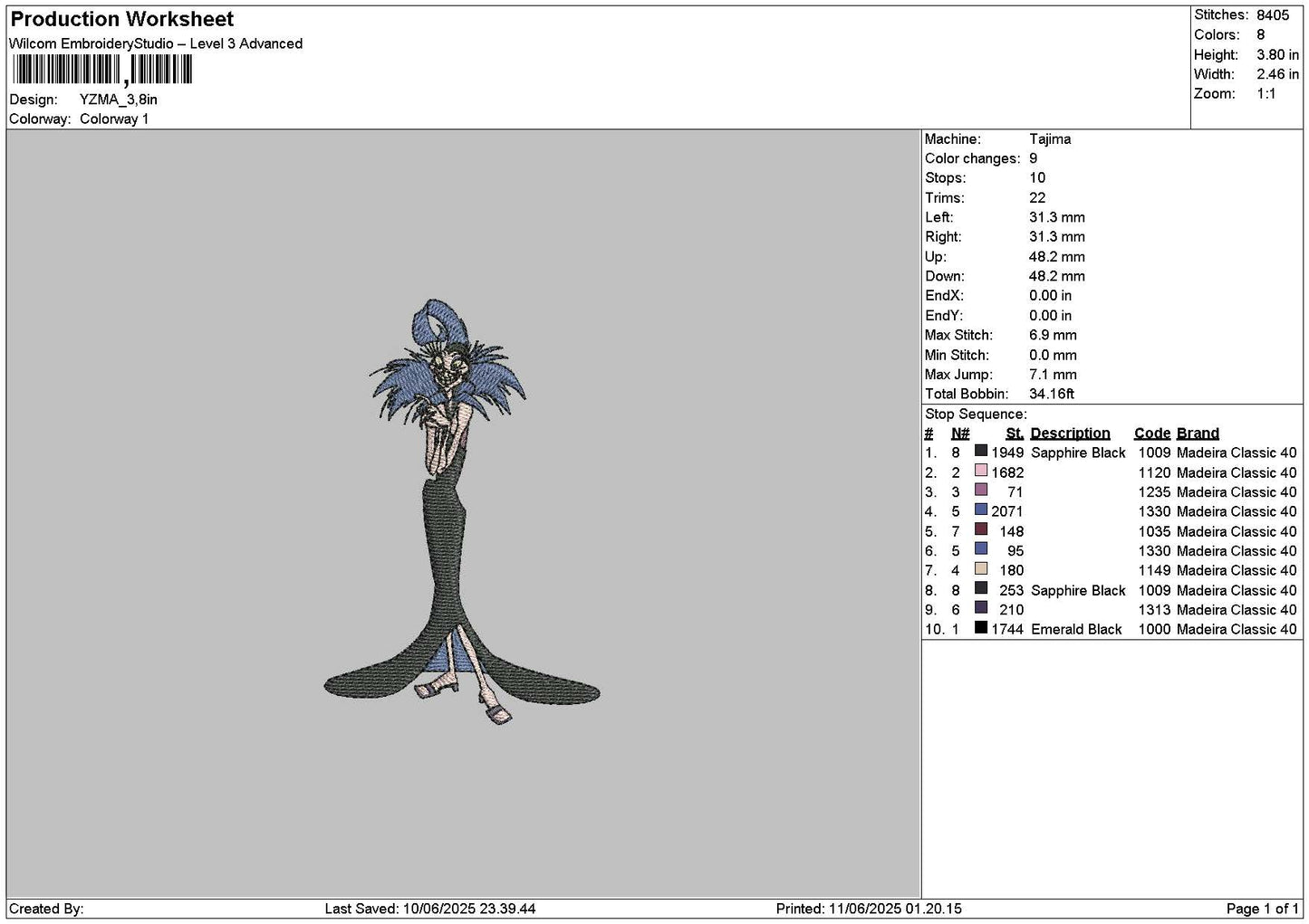 Yzma 01 Embroidery File 6 sizes