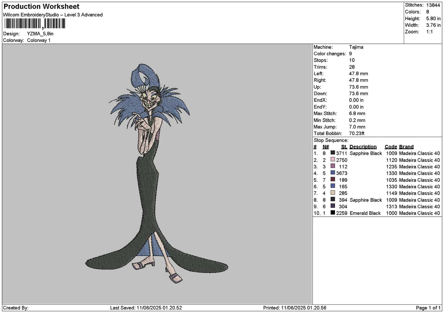 Yzma 01 Embroidery File 6 sizes