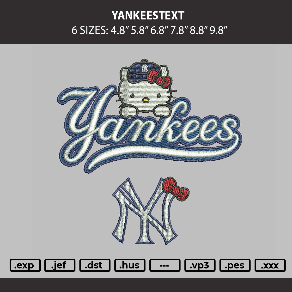 Yankeestext Embroidery Machine Design File 6 sizes