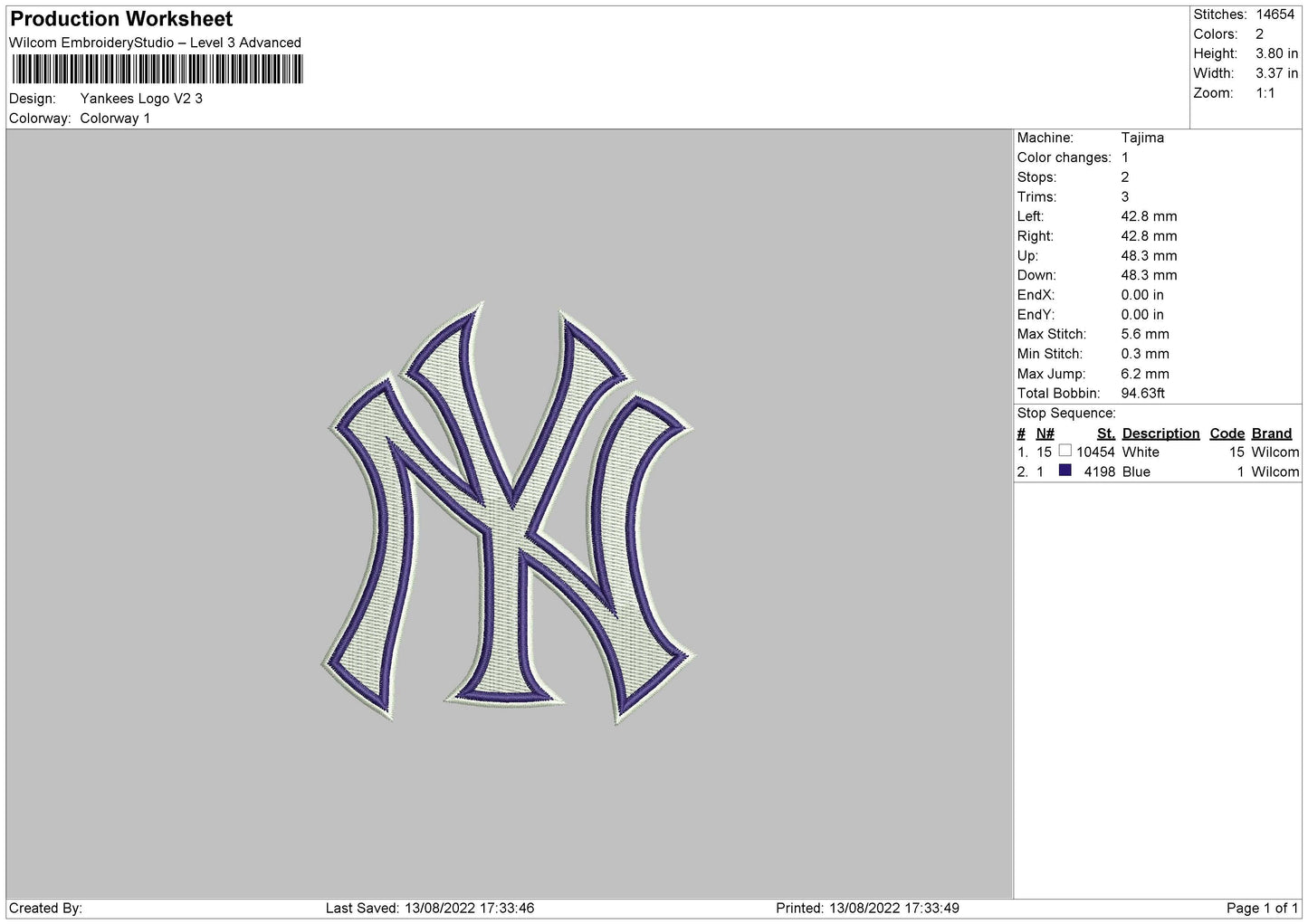 Yankees Logo V2 Embroidery File 6 sizes