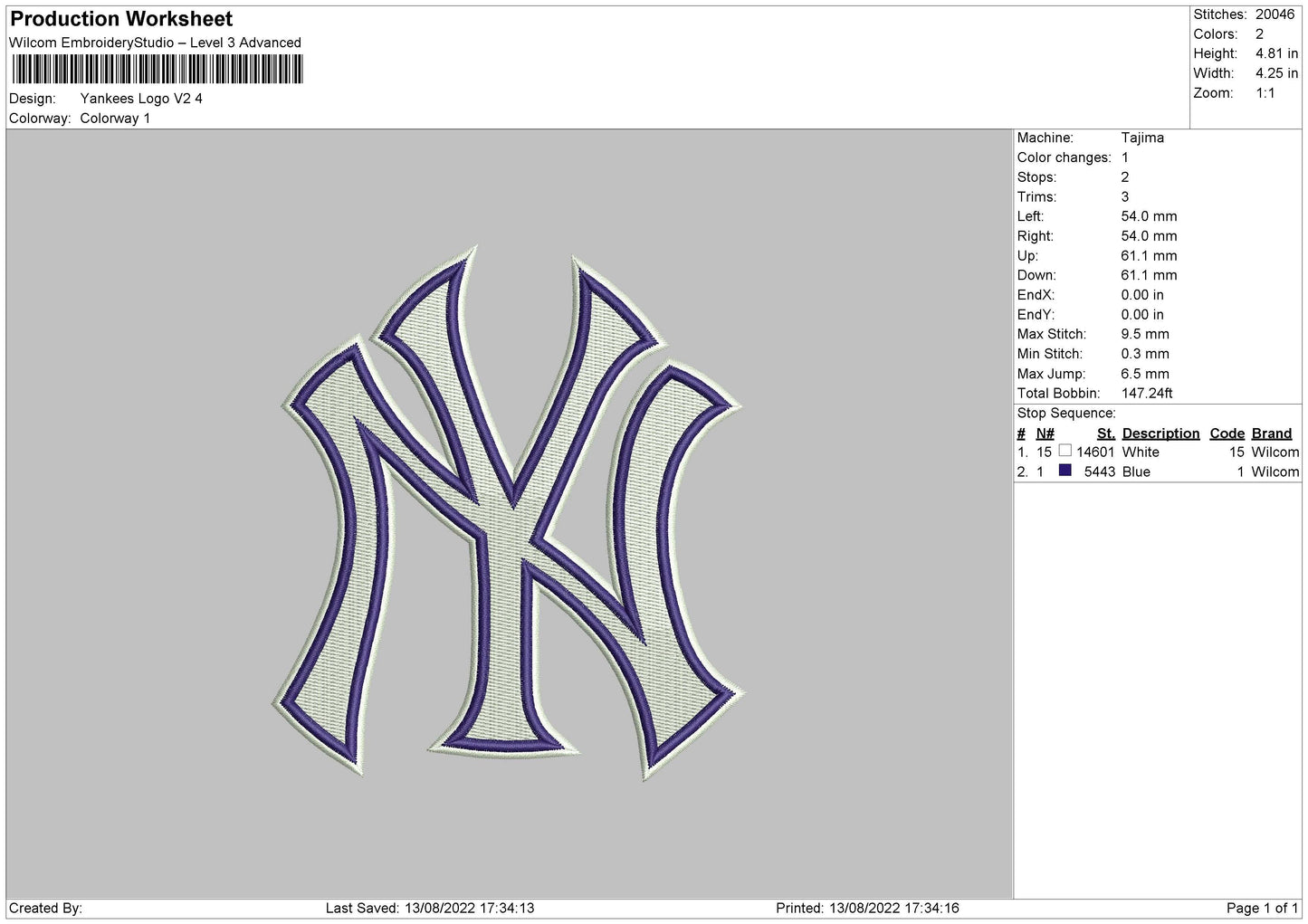 Yankees Logo V2 Embroidery File 6 sizes