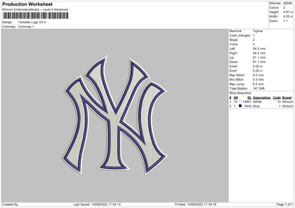 Yankees Logo V2 Embroidery File 6 sizes