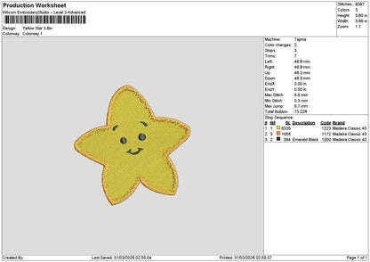 Star Yellow Embroidery File 6 sizes