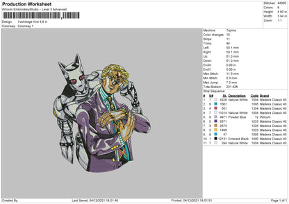 Yoshikage Kira Embroidery Machine Design File 4 size
