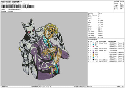 Yoshikage Kira Embroidery Machine Design File 4 size