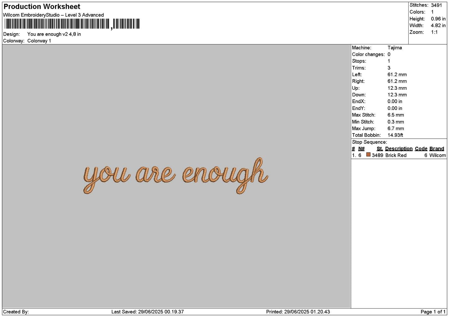 Enoughtext 2906 Embroidery File 6 sizes