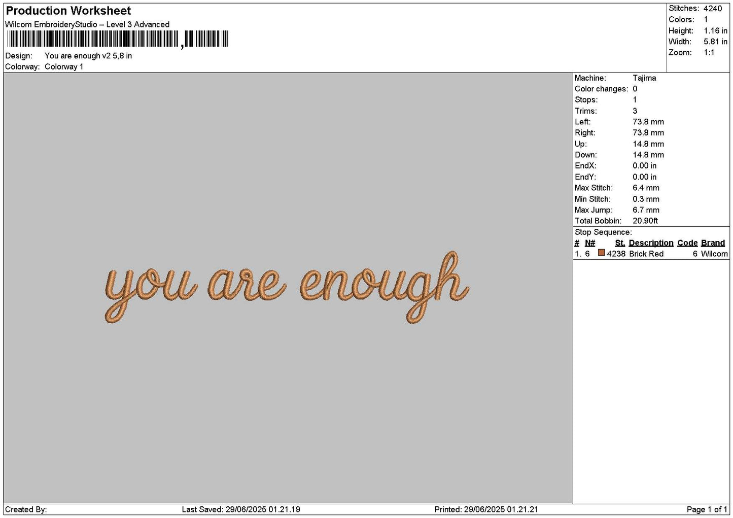 Enoughtext 2906 Embroidery File 6 sizes